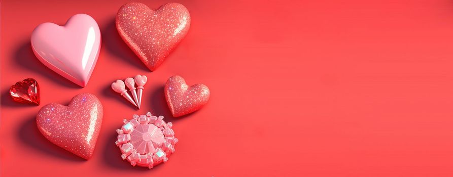 Elegant 3D Heart, Diamond, and Crystal Design for Valentine's Day Greetings