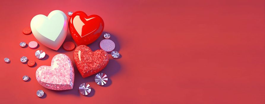 3D illustration of heart like crystal diamond for valentine's day banner and background