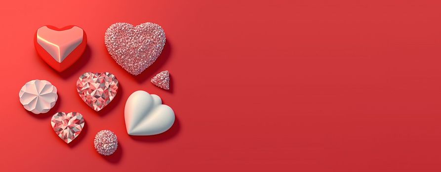 3D illustration of heart like crystal diamond for valentine's day banner and background