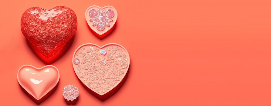 Valentine's Day 3D Heart Crystal Diamond Illustration for Banner and Background