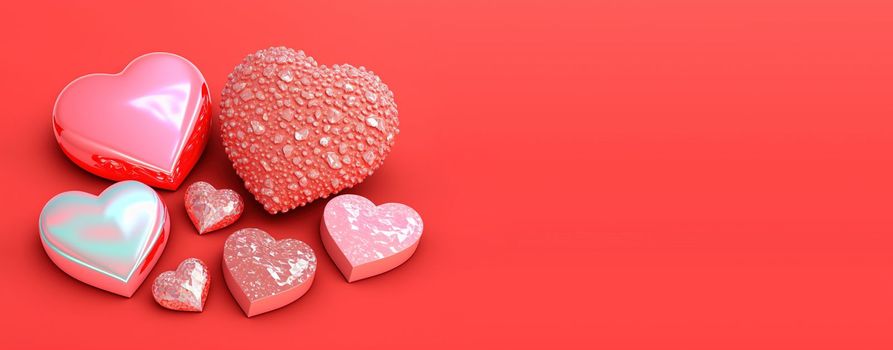 Valentine's Day Crystal Diamond Heart 3D Illustration for Banner and Background