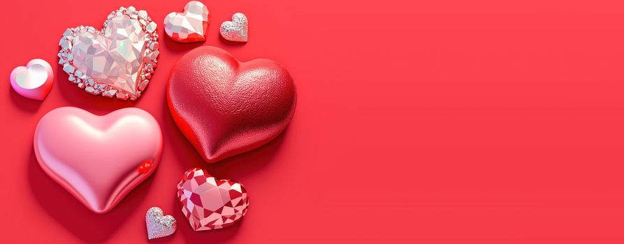 Gleaming 3D Heart, Diamond, and Crystal Illustration for Valentine's Day Banner