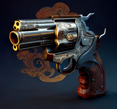Epic fantasy revolver. Inspired by the world of steampunk and fantasy. High quality illustration