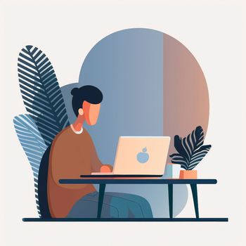 A simple illustration of a developer sitting at a laptop. High quality illustration