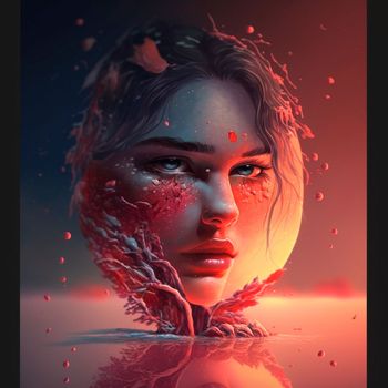 Look of a girl inside a frosty red apple. High quality illustration