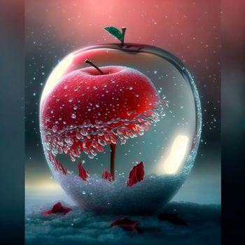 Illustration of a frosty red apple with various inlays inside it. High quality illustration