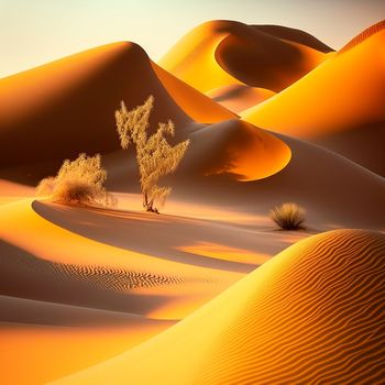 Cinematic depiction of the desert and desert dunes. High quality illustration