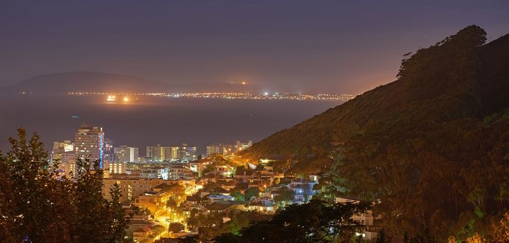 The city comes alive at night. View of a city landscape at night