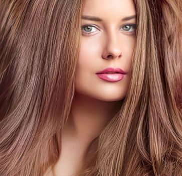 Hairstyle, beauty and hair care, beautiful woman with long natural brown hair, glamour portrait for hair salon and haircare brand