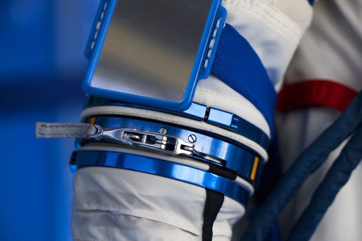 Astronaut's removable gloves. A spacesuit for going into open space. Parts of the space suit. connection on the space suit