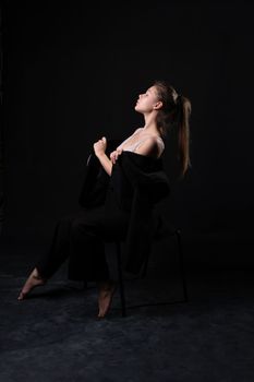 sexy black beautiful chair woman caucasian beauty young girl female fashion background luxury