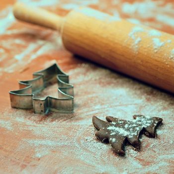 Christmas cookies - gingerbread. Preparation for baking homemade traditional sweets for the Christmas holidays in the Czech Republic.