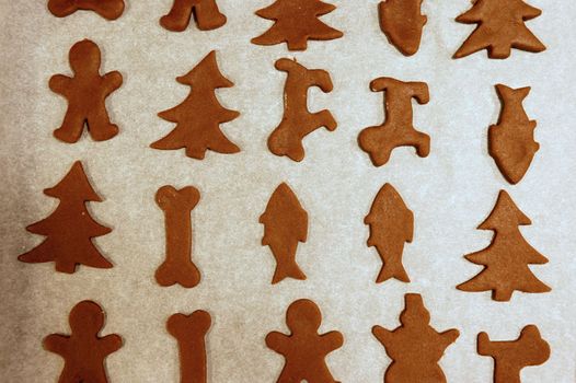 Christmas cookies - gingerbread. Preparation for baking homemade traditional sweets for the Christmas holidays in the Czech Republic.