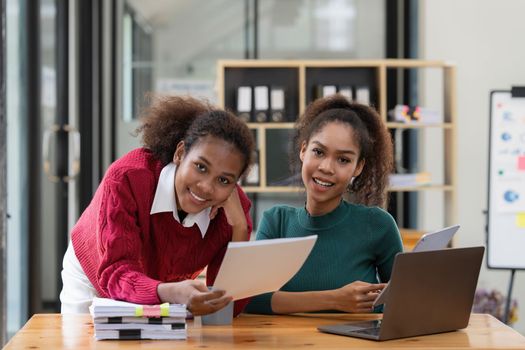 Two Black Girl used laptop for Studying for Exams, Talk in College.