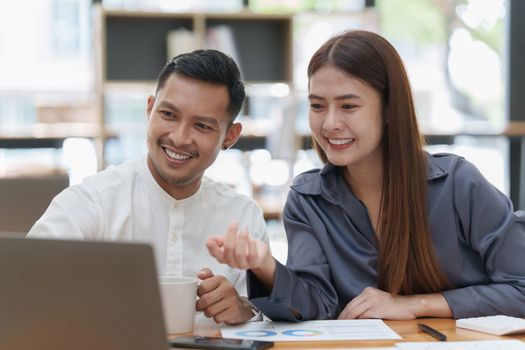 Business team hands at working with financial plan, meeting, discussion, brainstorm with tablet on office desk, Meeting concept.