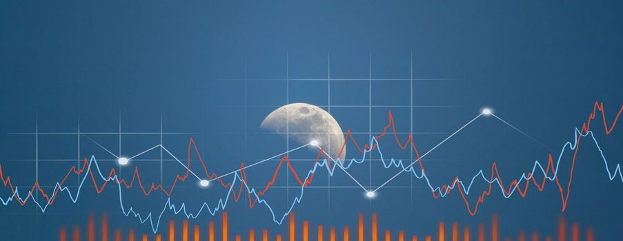 Moon night background. Financial Graph. Stock Market chart. Meteorology graph and chart data. Banner
