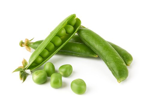 Fresh green peas isolated on white background