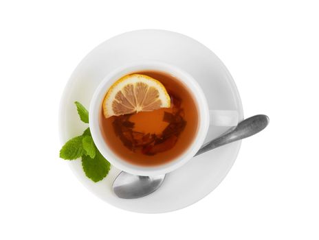 Herbal tea with berries on white background