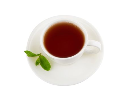Black tea with mint isolated on white background