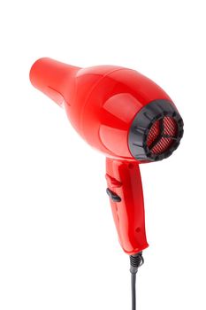 Red hair dryer isolated on a white background