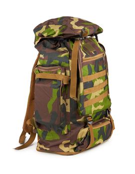 Camouflage backpack for the forest and military backpack isolated n white