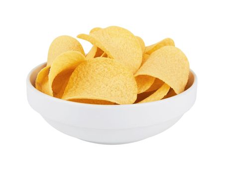 Potato chips in bowl isolated on a white background