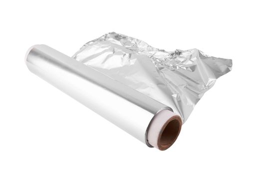 Close up of an aluminum foil on white background