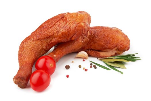 Smoked chicken thighs isolated on a white background