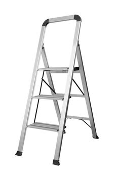 Metal folding ladder isolated on a white background.