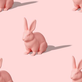 Seamless isometric pattern with Easter rabbits on pink background. Colorful design for print, textile, wrapping paper. Hard light, shadows. Happy Easter Day. Seamless texture. 3d rendering