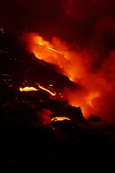 Lava flow at night from Big Island, Hawaii