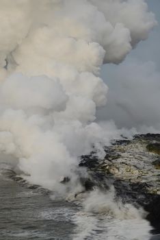 Lava entry to ocean at Big Island, Hawaii