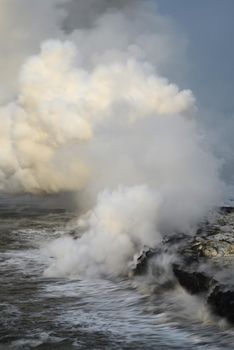 Lava entry to ocean at Big Island, Hawaii