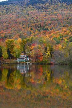 colorful autumn foliage by lake side in vermont