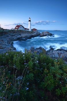 portland headlight in an evening during sunset