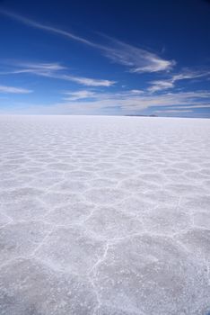 hexagonal pattern from Uyuni salt flat in high altitude desert in bolivia