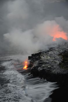 Lava entry to ocean at Big Island, Hawaii