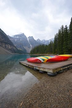 boat dock at Moraine Lake in Canada