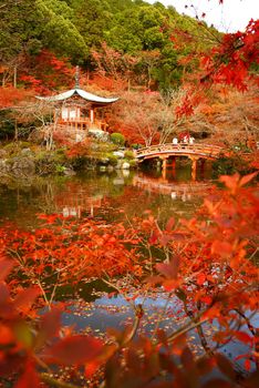 japanese building in Daigoji temple in kyoto with autumn scene