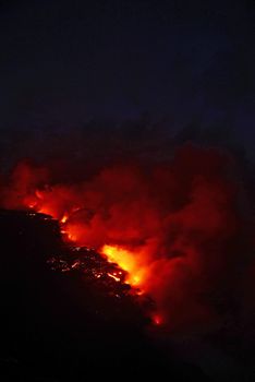 Lava flow at night from Big Island, Hawaii