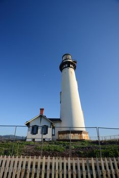 Pigeon Point lighthouse with a blue sky