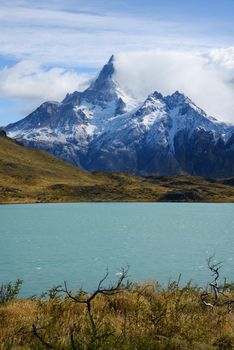 jagged mountain peaks in Torres del Paine National Park in Chilean patagonia