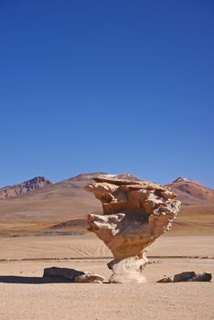 wind eroded rock in atacama desert in bolivia