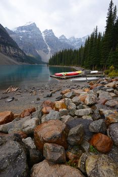 boat dock at Moraine Lake in Canada