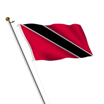 A Trinidad and Tobago flagpole 3d illustration on white with clipping path