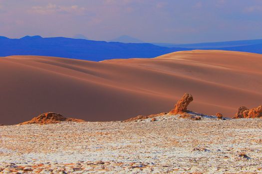Valley of the Moon at Sunset, Atacama Desert dramatic landscape, Chile, South America