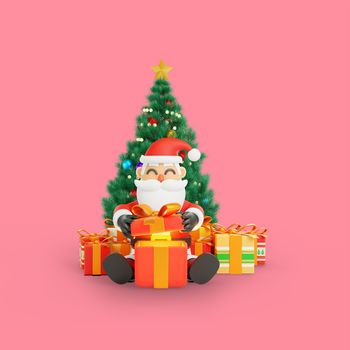 3d rendering of santa opening gifts
