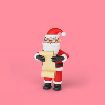 3d rendering of santa reading a message