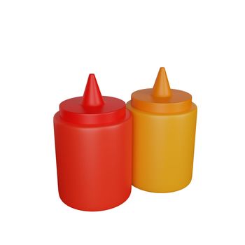 3d rendering of ketchup mustard fast food icon