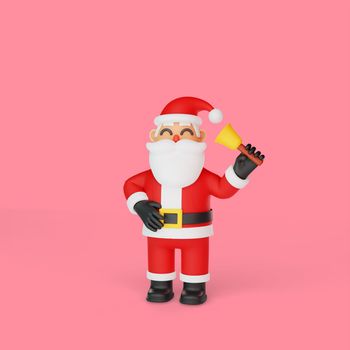 3d rendering of santa playing new year bells